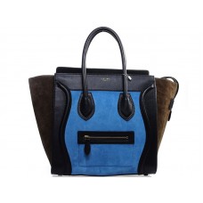 Celine Luggage Medium Tote aus Kalbsleder Schwarz/Wildleder Hellblau