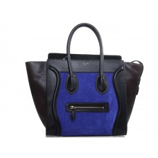 Celine Luggage Medium Tote aus Kalbsleder in Schwarz/Wildlederblau