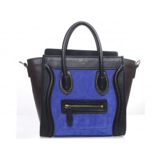 Celine Luggage Mini Tote aus Kalbsleder Schwarz/Wildleder Blau