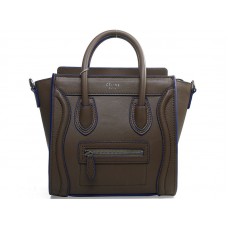 Celine Luggage Mini Tote aus khakifarbenem Kalbsleder mit blauem Besatz