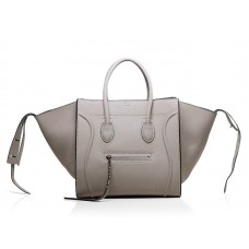 Celine Luggage Phantom Square Tote Bag, Grau mit schwarzem Besatz