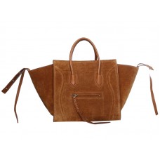 Celine Luggage Phantom Square Tote Bag aus Wildleder, Kamel