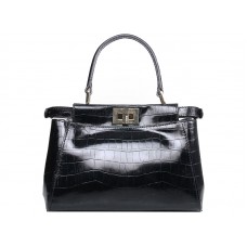 Fendi Iconic Mini Peekaboo Tasche aus schwarzem Krokodilleder