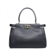 Fendi Iconic Mini Peekaboo Tasche aus schwarzem Leder