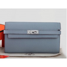 Hermès Dogon Togo Original Leder Kelly Long Geldbörse Hellblau