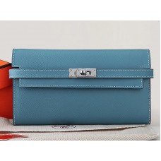 Hermès Kelly Long Portemonnaie aus originalem Epsom-Kalbsleder, hellblau