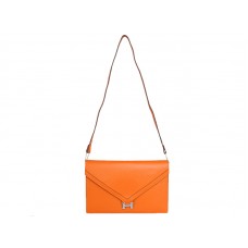 Hermes Pilot Envelope Clutch, orange mit silberfarbenen Beschlägen