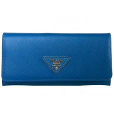Prada Saffiano Ledergeldbörse mit Dreieckslogo, Blau