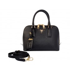 Prada Saffiano Leder Mini-Tasche mit Henkel, Schwarz