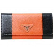 Prada Saffiano Leder Dreifach-Geldbörse Schwarz mit Orange
