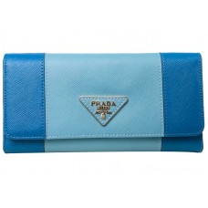 Prada Saffiano Leder Dreifach-Geldbörse Blau mit Hellblau