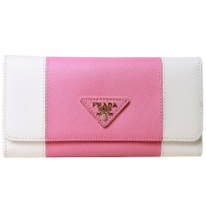 Prada Saffiano Leder Dreifach-Geldbörse Weiß mit Rosa