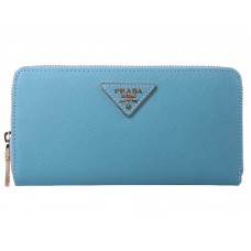 Prada Saffiano Zippy Geldbörse mit Dreieckslogo, blau
