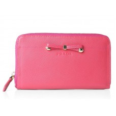 Prada Saffiano Zippy Geldbörse mit Schleifendetail, Pink
