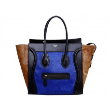 Celine Luggage Medium Tote aus Kalbsleder Schwarz / Ponyhaar Blau