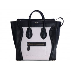 Celine Luggage Large Tote aus Kalbsleder, Schwarz/Wildleder, Off-White