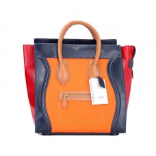 Celine Luggage Large Tote aus Kalbsleder Blau/Canvas Orange
