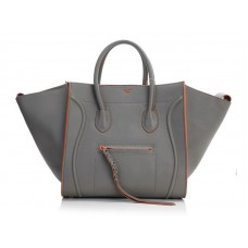 Celine Luggage Phantom Square Tote Bag, Grau mit orangefarbenem Besatz