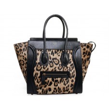 Celine Luggage Medium Tote aus schwarzem Kalbsleder mit Leopardenmuster