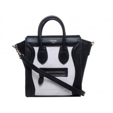Celine Luggage Mini Tote aus Kalbsleder, Schwarz/Wildleder, Off-White