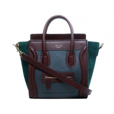 Celine Luggage Mini Tote aus Kalbsleder, Grau/Weinrot