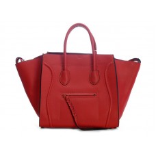 Celine Luggage Phantom Square Tote Bag, Kirschrot mit schwarzem Besatz