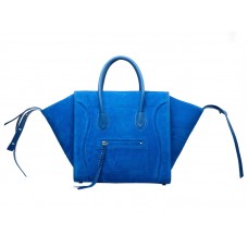 Celine Luggage Phantom Square Tote Bag aus Wildleder, Blau