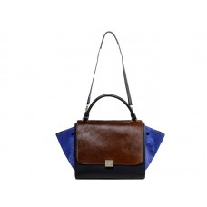 Celine Trapeze Schultertasche Kalbsleder Schwarz / Ponyhaar Blau/Braun