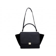 Celine Trapeze Schultertasche, Kalbsleder Schwarz / Wildleder Schwarz