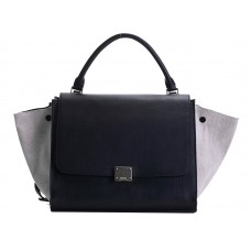 Celine Trapeze Schultertasche aus Kalbsleder, Schwarz/Cremefarbenes Canvas