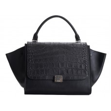 Celine Trapeze Schultertasche Kalbsleder Krokodilmuster / Schwarz