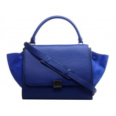 Celine Trapeze Schultertasche aus Kalbsleder mit Wildleder, Blau