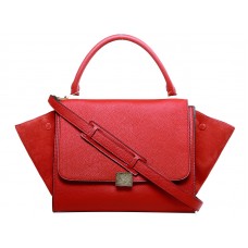Celine Trapeze Schultertasche aus Kalbsleder mit Wildlederbesatz, Rot