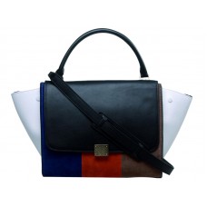 Celine Trapeze Schultertasche, mehrfarbiges Kalbsleder, Schwarz/Blau/Orange/Beige/Weiß