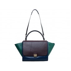 Celine Trapeze Schultertasche, mehrfarbiges Kalbsleder, Schokobraun/Marineblau/Grün