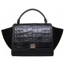 Celine Trapeze Schultertasche, mehrfarbiges Krokodilleder, schwarz/Wildleder