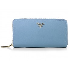 Prada Saffiano Zippy Geldbörse Hellblau