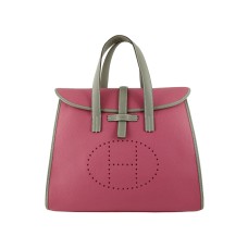 Hermès 08c Klappentasche, rosa mit grauem Lederbesatz