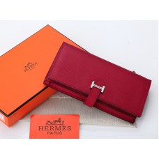 Hermès Epsom Original Kalbsleder Bearn Japonaise Zweifach-Geldbörse Burgunderrot