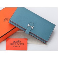 Hermès Epsom Original Kalbsleder Bearn Japonaise Bi-Fold Geldbörse Hellblau