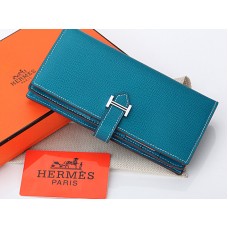Hermès Epsom Original Kalbsleder Bearn Japonaise Zweifach-Geldbörse Mittelblau