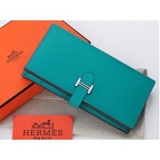 Hermès Epsom Original Kalbsleder Bearn Japonaise Zweifach-Geldbörse Türkis