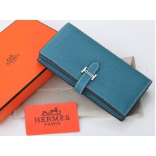 Hermès Dogon Togo Original Kalbsleder Bearn Japonaise Zweifach-Geldbörse Mittelblau