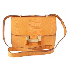 Hermès Constance 23 Schultertasche aus orangefarbenem Eidechsenleder
