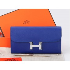 Hermès Epsom Original Kalbsleder Constance Lange Geldbörse Elektrisches Blau