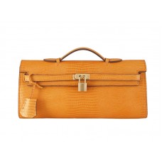 Hermes Kelly Pochette Longue Eidechsenleder Orange