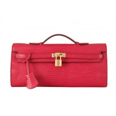 Hermes Kelly Pochette Longue aus rotem Eidechsenleder