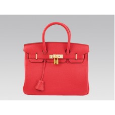 Hermès Birkin 30 cm Clemence Rouge Vif mit goldener Hardware