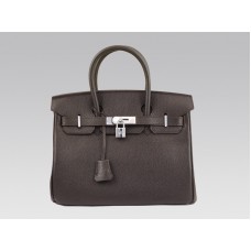 Hermès Birkin 30 cm, Togo-Leder, Schokoladenbraun mit silberfarbenen Beschlägen