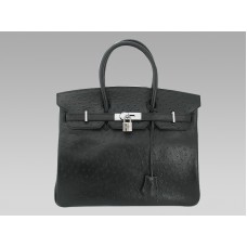 Hermès Birkin 35 cm Straußenleder Schwarz